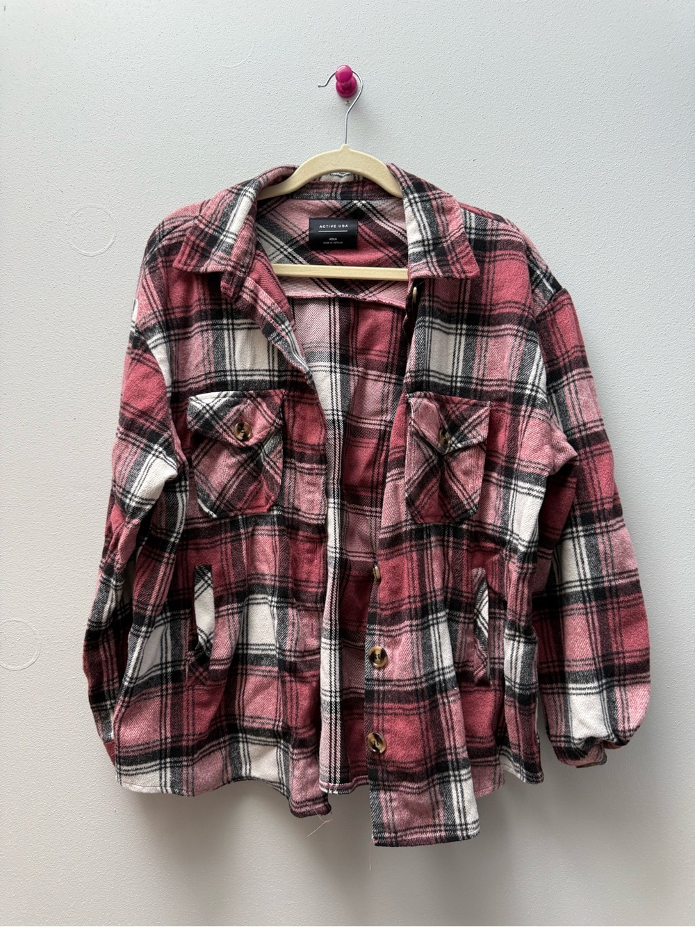 a new day Pink Plaid Flannel Shirt Jacket